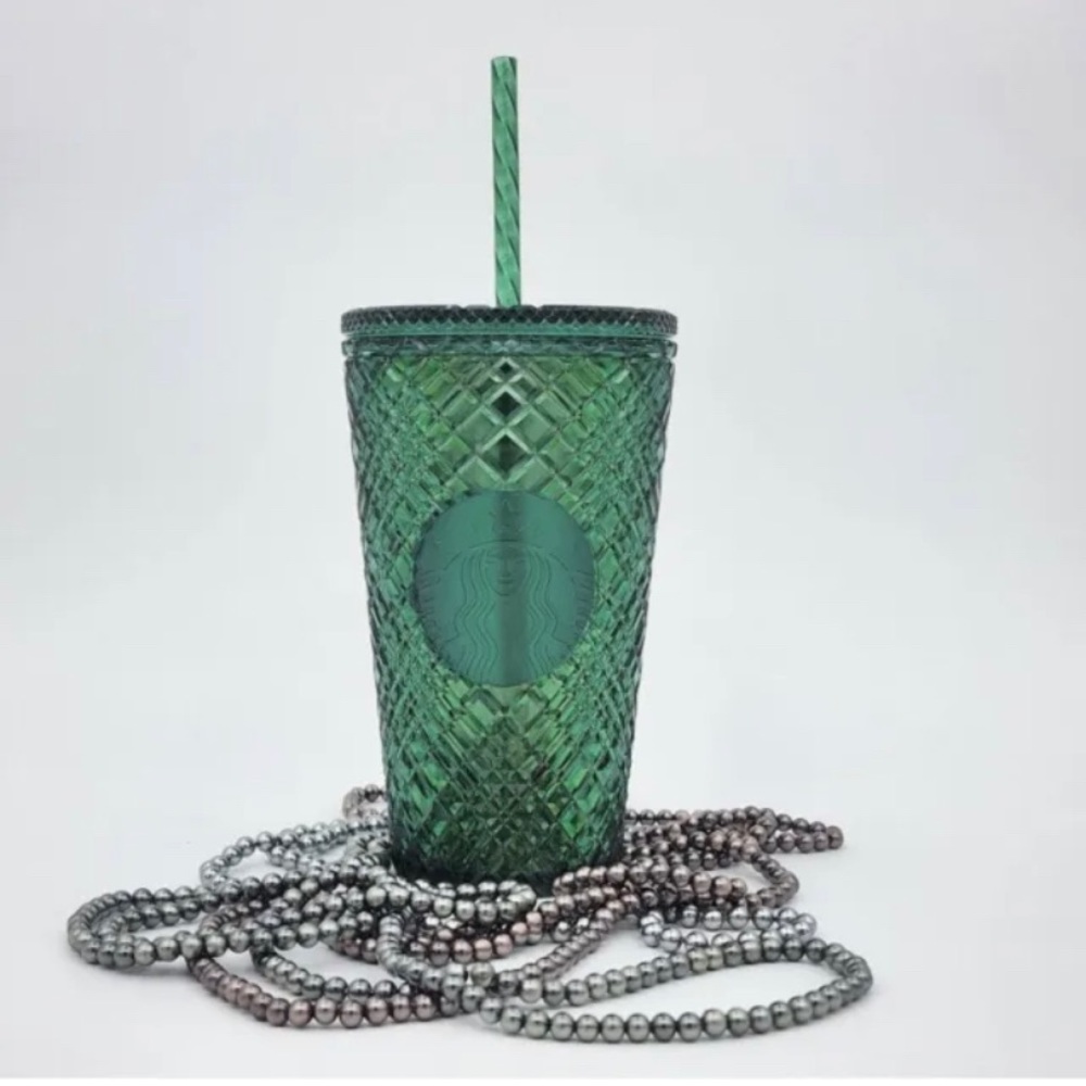 STARBUCKS 2022 ANNIVERSARY GREEN JEWELED TUMBLER GRANDE 16OZ. NEW WITH STRAW!!